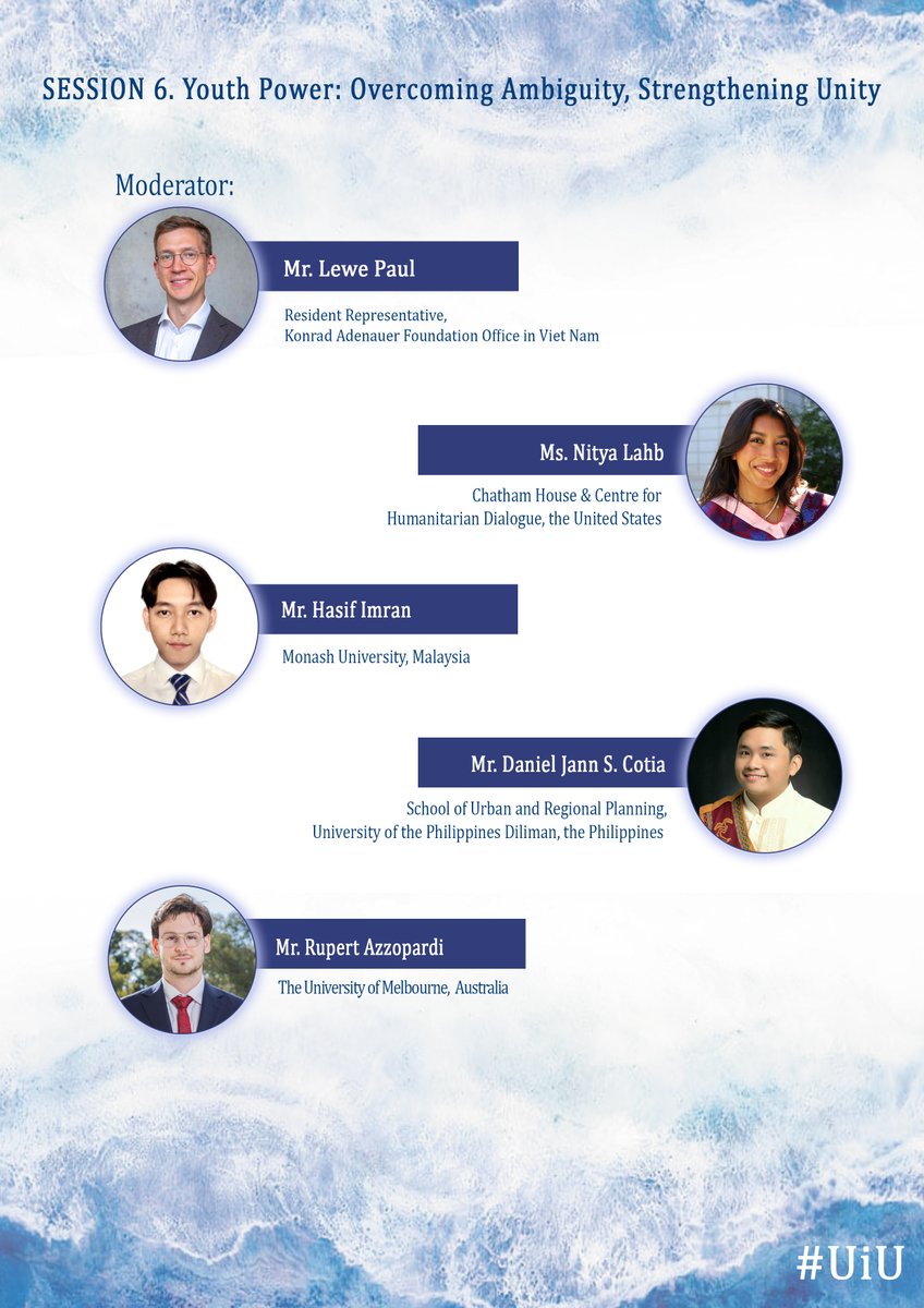 Scs_Connect's tweet photo. [#SCSC17 #UiU] Session 6 is dedicated to THE YOUTH, featuring Moderator - Mr. LewePaul @KASVietnam &amp; Young Leaders - Ms. Nitya Labh (@ChathamHouse), Mr. Hasif Imran (Monash Uni), Mr. · Daniel Jann S. Cotia (Uni of 🇵🇭) &amp; Mr. Rupert Azzopardi (@UniMelb). LET'S JOIN! https://t.co/TdyjEGbWJH