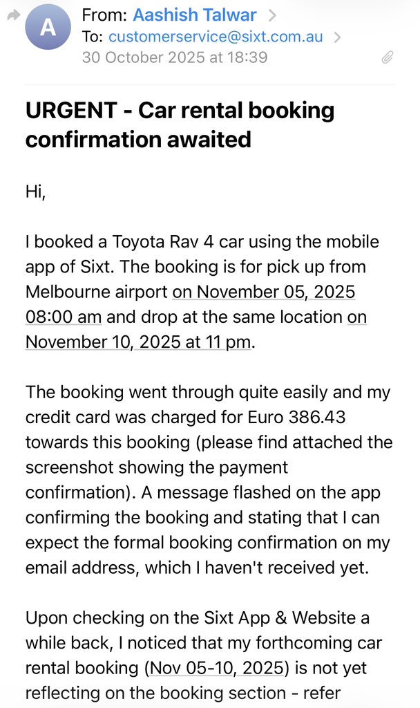 ATalwar2812's tweet photo. @SixtAustralia https://t.co/CAJEfbCJTQ