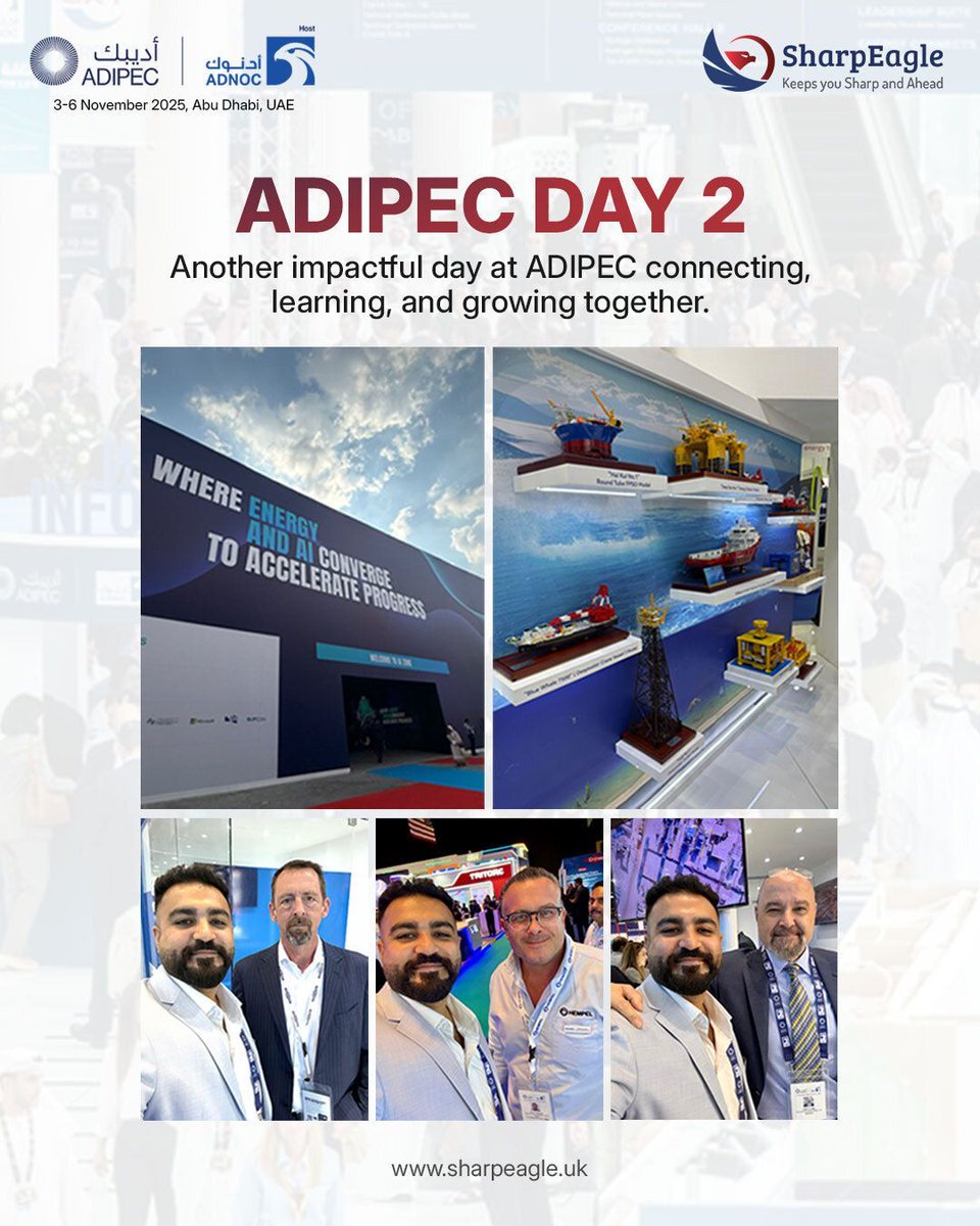 sharpeagletv's tweet image. ADIPEC Day 2—where connections flourish and innovation takes center stage! SharpEagle continues to inspire with smart safety solutions and real-world impact. Let’s fuel progress together in Abu Dhabi.

Learn More: sharpeagle.uk

#ADIPEC2025 #SharpEagle #AbuDhabi