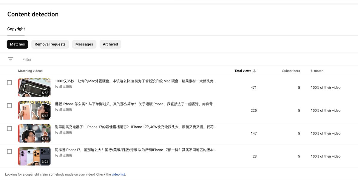 油管出了了新工具，可以找到搬运你的人。 我点进去看了下，不是吧，哥们，我都是露脸的视频，你有啥好搬的？