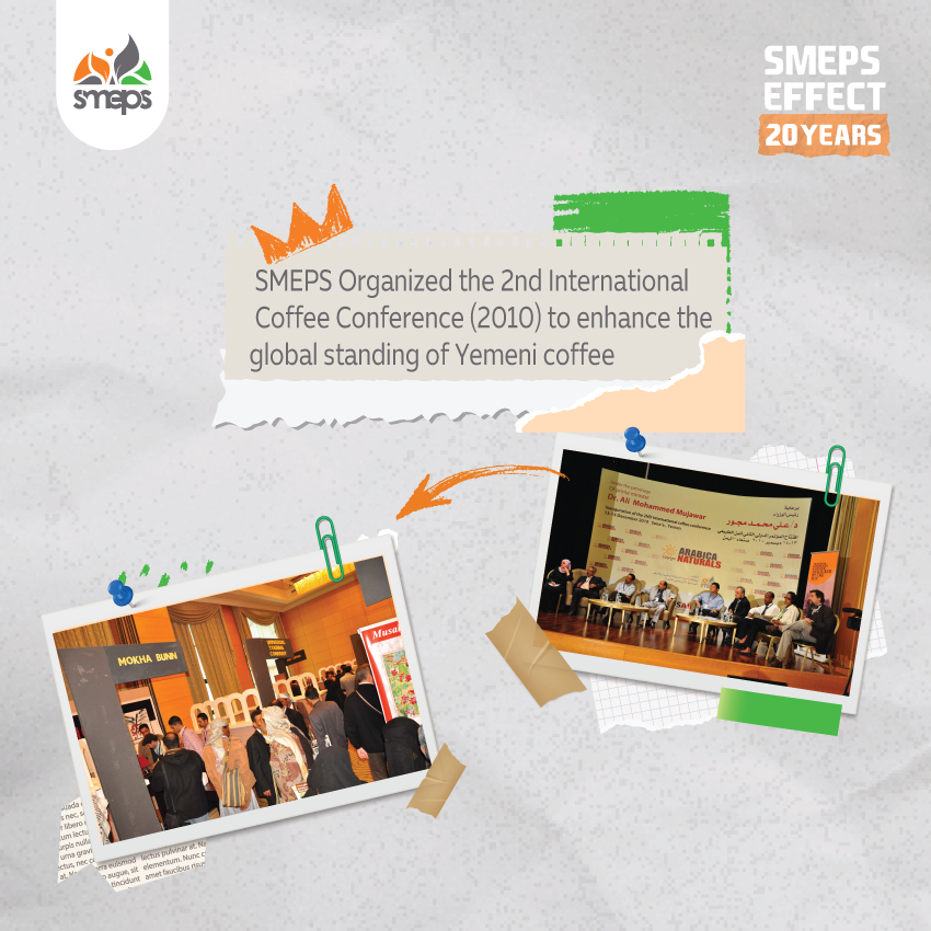 SMEPSYEMEN's tweet photo. Did you know?

In 2010, SMEPS organized the 2nd International Coffee Conference☕ in #Yemen, putting #Yemen on the global coffee map and celebrating its high-quality beans.

#SMEPSEffect https://t.co/NujiaebIvt