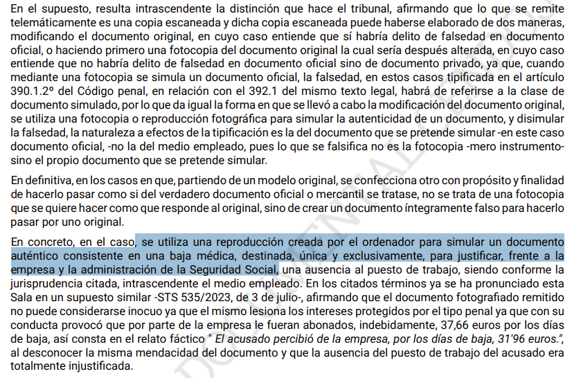 emartinest's tweet photo. ¡OJO! Tribunal Supremo (Sala de lo Penal): Pena de prisión de 6 meses por falsificar un parte de baja médica. Delito de falsedad documental (STS 2/10/2025, estima recurso del Ministerio Fiscal). https://t.co/z0dZeTxV1D