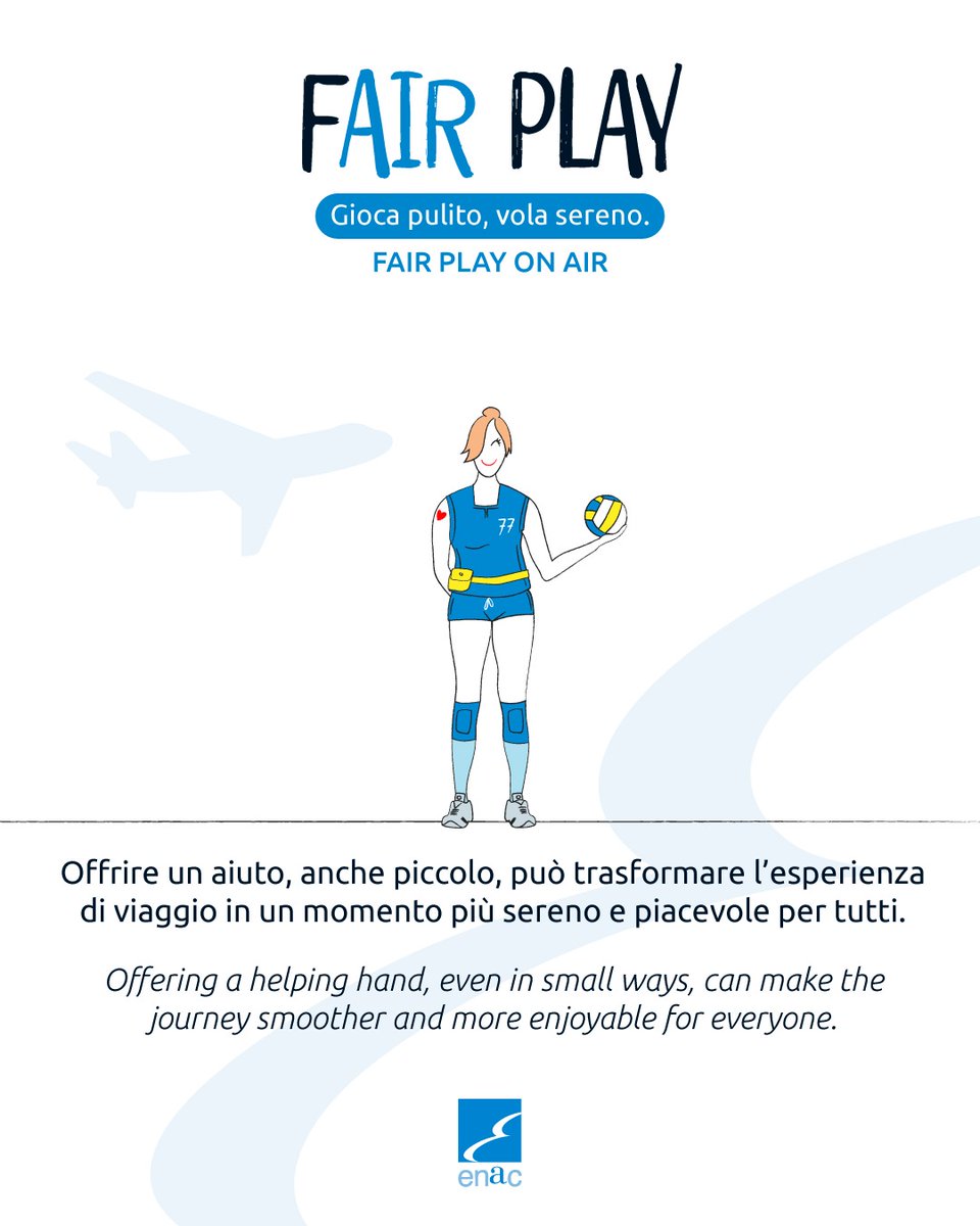EnacGov's tweet image. 🇮🇹 F-Air Play: rispetta gli altri passeggeri, anche durante l’attesa. Un gesto gentile rende il viaggio più sereno per tutti.

🇬🇧F-Air Play: respect fellow travelers. A small act of kindness makes every trip smoother. 
#FAirPlayOnAir #TravelTogether #FlightExperience #Enac