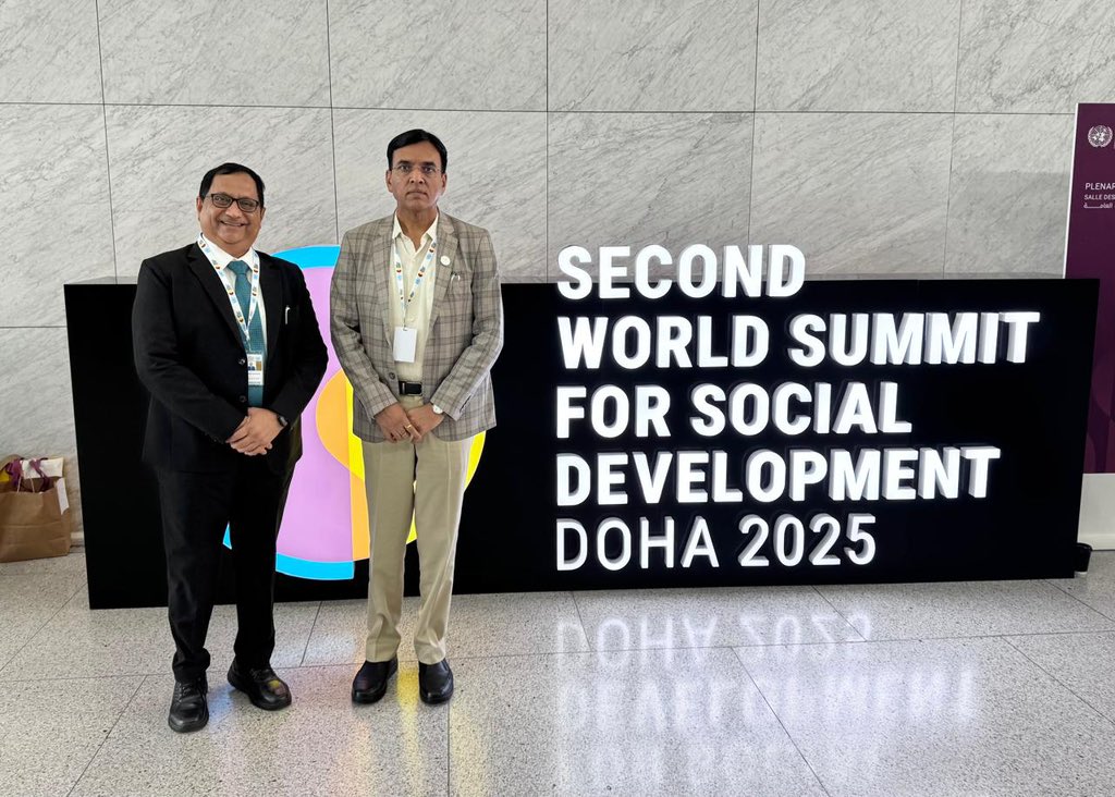 Today, I had the privilege of meeting Dr. Mansukh Mandaviya Ji <a href="/mansukhmandviya/">Dr Mansukh Mandaviya</a> , Hon’ble Union Minister of Labour &amp; Employment and Youth Affairs &amp; Sports, in Doha. We are here to participate in the 2nd World Summit for Social Development, being held from 4th to 6th November