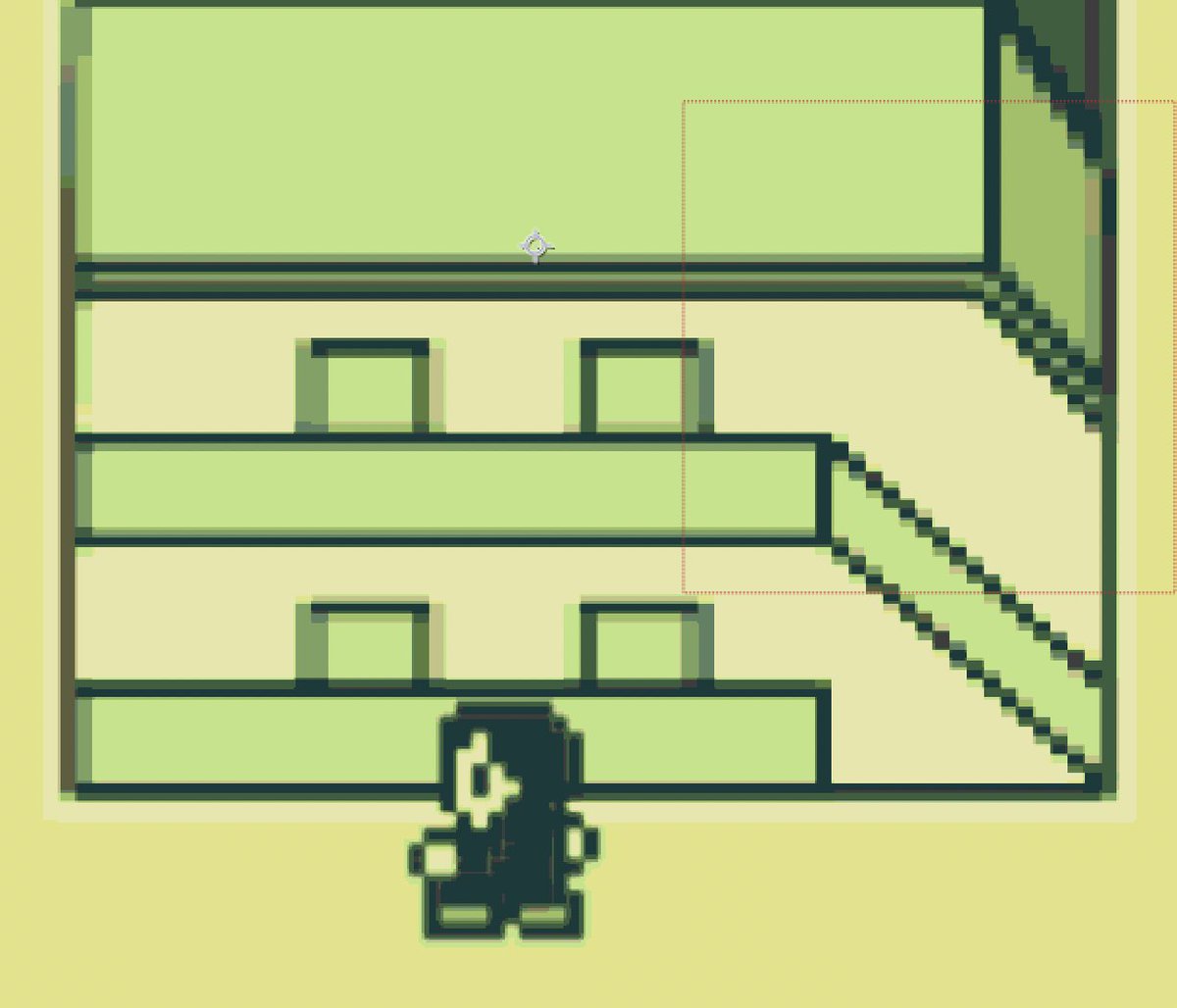 【制作の裏側】行きと帰りで毎回ルートを変える　その6
街のピクセル画はモザイクを使用
人は元々ピクセル画でしたので、上から人→モザイクレイヤ→街で階層を組んでいます。
また人と街のピクセルが馴染むようモザイクの調整も必要ですが、街素材の線も人と太さを合わせないと馴染みません。