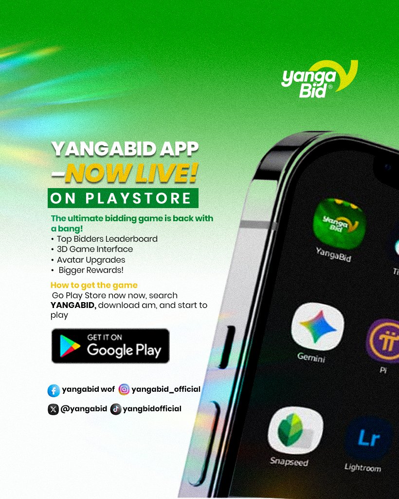yangabid's tweet photo. 🎮🔥 The wait is finally over! Yangabid is BACK , bigger and better
It’s time to experience the thrill of playing, bidding, and winning amazing prizes with as little as ₦400.
No long stories , just fun, speed, and real rewards. 💰
Download now and let the games begin! 🕹️ https://t.co/vQdyO7vBpu