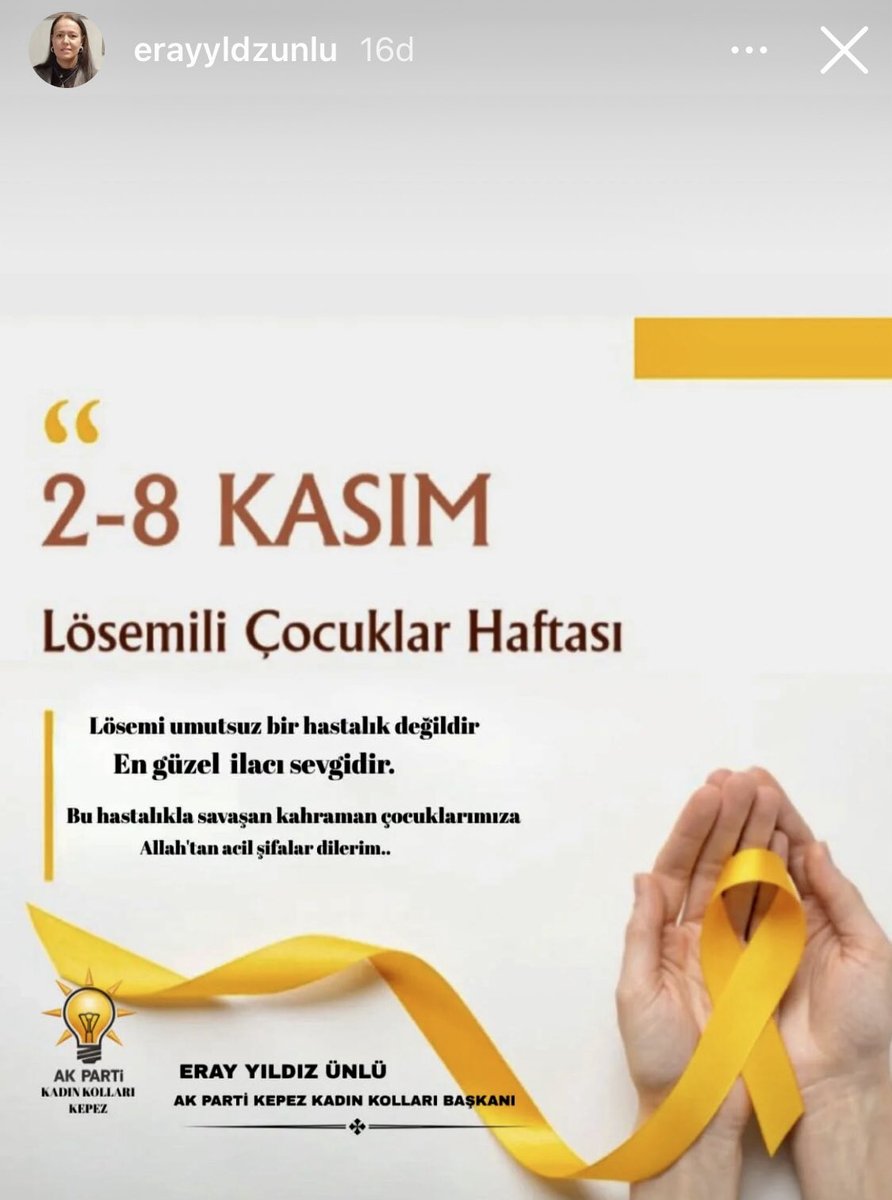 Bir Çocuğun Gülüşü Kamusal Bir Haktır! 

2–8 Kasım Lösemili Çocuklar Haftası, yalnızca farkındalık değil, bir vicdan çağrısıdır.

<a href="/eray200745/">🇹🇷ERAY YILDIZ ÜNLÜ🇹🇷</a> 
<a href="/ak_kepez/">KadınKepez</a> 

#salı 

#LösemiliÇoçuklar