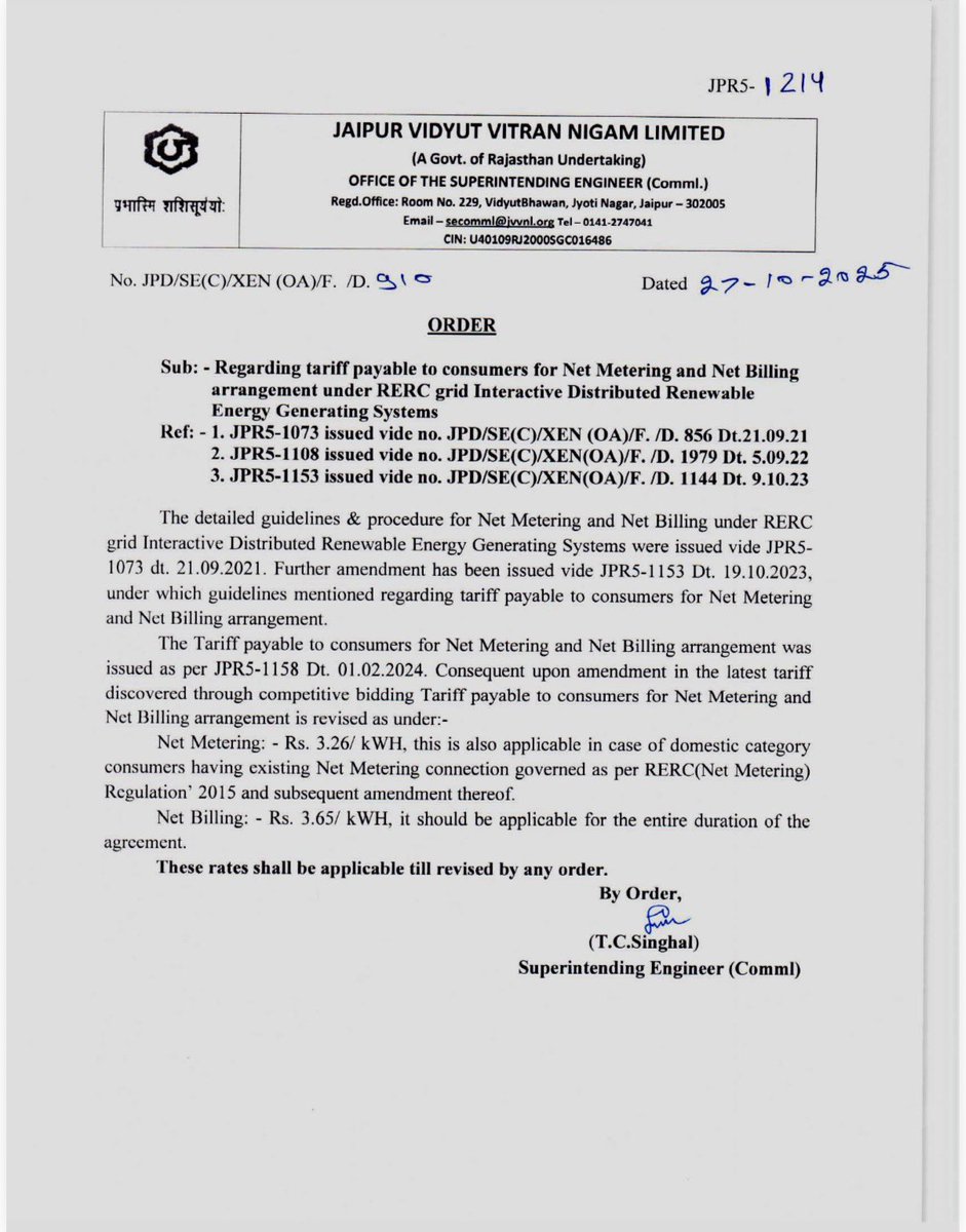 artizzzz's tweet image. 📢  Good news for solar consumers!
In line with #Rajasthan’s commitment to clean energy transition, #DISCOMs have revised tariffs under Net Metering  and Net Billing ensuring better returns for consumers adopting Rooftop Solar.
💡 Net Metering : Rs 3.26/unit
💡 Net Billing : Rs…