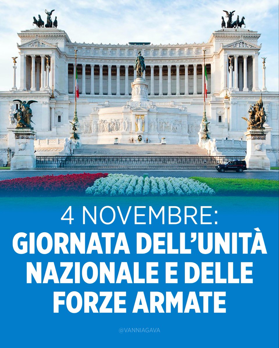 Oggi, 4 novembre, celebriamo l’Unità nazionale e rendiamo omaggio alle Forze Armate, simbolo di dedizione e servizio al Paese. Ricordare chi ha difeso la Patria significa rinnovare ogni giorno il nostro impegno al servizio della Nazione.