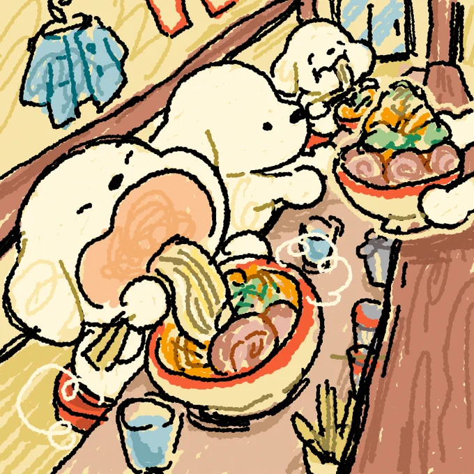 ほかほか〜な食べ物大好きいぬ達