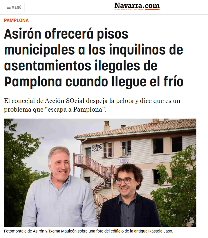 VoxNavarra's tweet photo. Tú no puedes acceder a una vivienda, pero el alcalde de las ETArratas va a repartir viviendas pagadas por todos a los inmigrantes ilegales que se encuentran en asentamientos ilegales por Pamplona.

Sí, como los de la manada silenciosa que ha violado a una joven hace una semana.

Cerraron el albergue de González Tablas para personas sin hogar para meter a los MENAS peligrosos de Marcilla que ahora delinquen a sus anchas por el centro de la capital, y ahora van a repartir pisos para alojar a ilegales.

🔗 https://t.co/Til61KUj2z