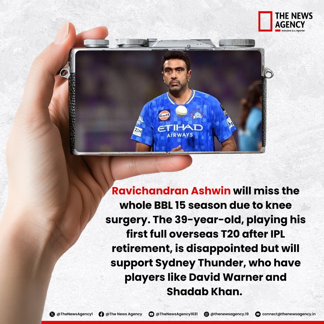 TheNewsAgency1's tweet image. #BREAKING #RaviAshwin #BigBash #IPL2026  #CricketTwitter  #BBL15  #sydneythunder @ashwinravi99  @ThunderBBL