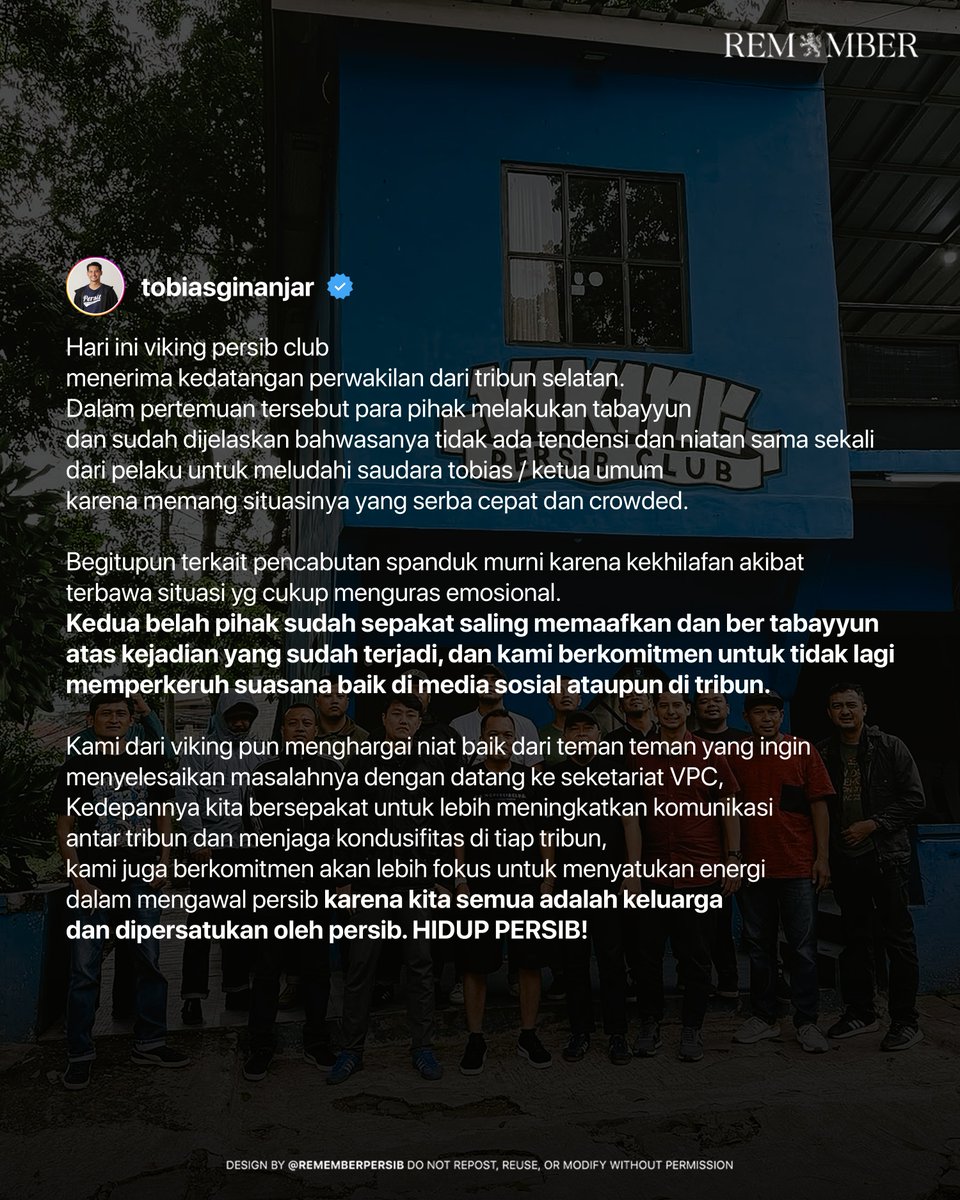 "We may differ in style, understanding, and ways of showing support, but we must unite in cheering for Persib, for it is Persib that binds us together."