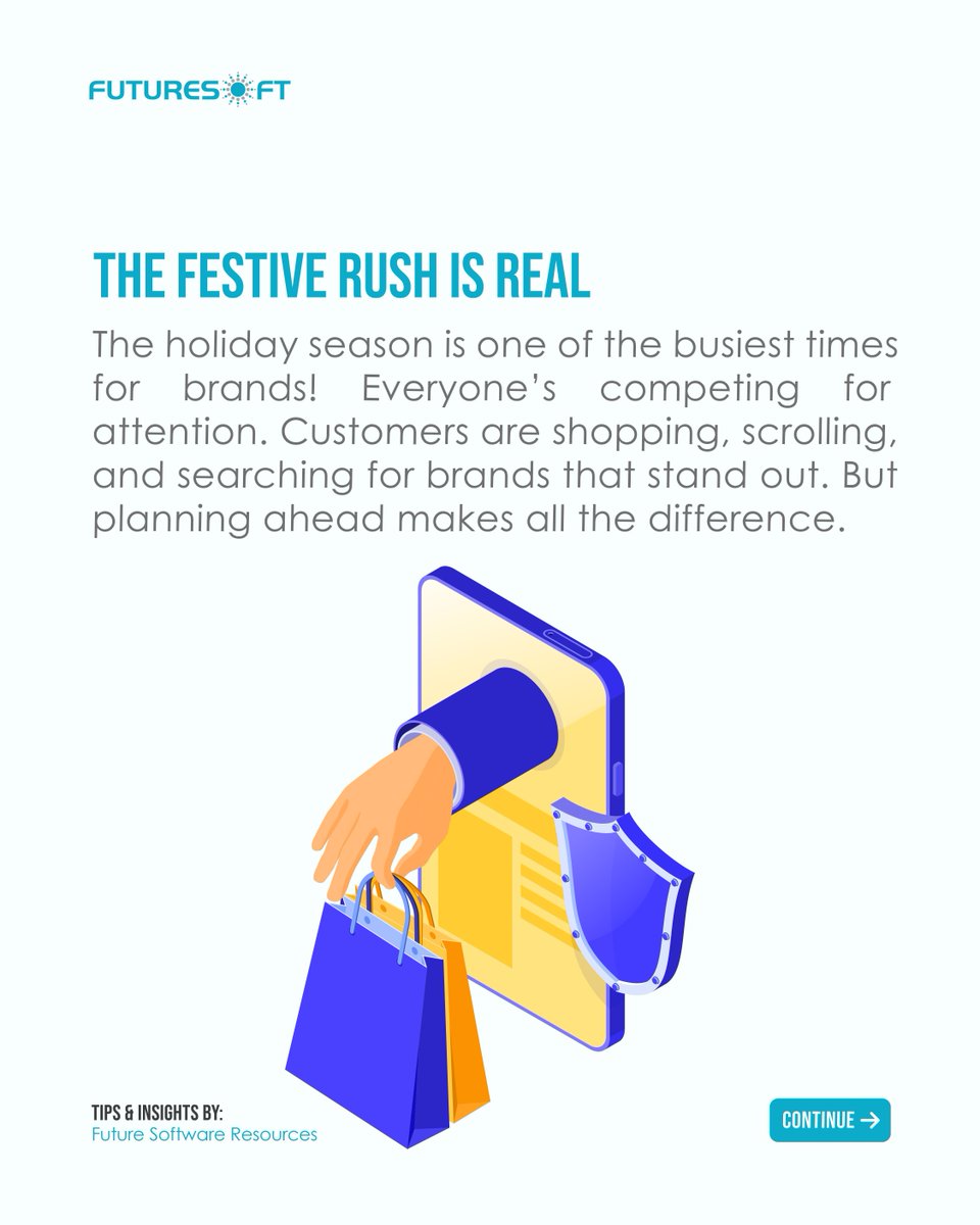 futuresoftng's tweet image. The holiday season is one of the busiest times for brands, and planning ahead makes all the difference.

Swipe to see ways to make your festive campaigns more effective and how we can help you.

#FutureSoft #DigitalMarketingTips #FestiveSeason #MarketingStrategy #HolidayCampaign
