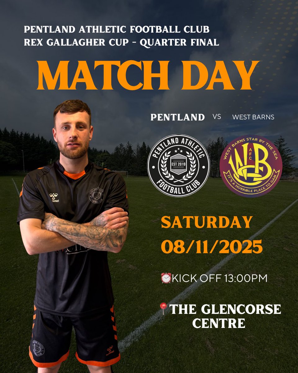 The big games keep on coming!!!

A chance to reach another Semi Final this Saturday as we face West Barns in the Quarter Final of the Rex Gallagher Cup.

Can the boys keep their unbeaten run going this season? ⚽️⚫️🟠