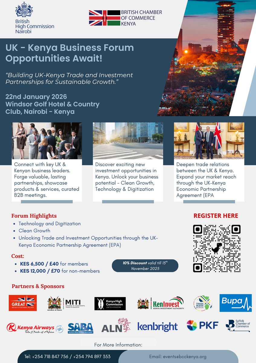britchamken's tweet photo. UK–Kenya Business Forum 2026

Every conversation, every connection, every handshake moves trade forward.

The 🇬🇧UK–Kenya🇰🇪 Business Forum 2026 is where ideas become partnerships and opportunities become success stories. Join top business leaders, investors, and government representatives as we explore how collaboration drives growth.

Date: 22nd January 2026 
Venue: Windsor Golf Hotel & Country Club

Reserve your spot today and be part of the momentum! 

Register here - https://t.co/xmXV598Hoq

#UKKenyaPartnership #UKKenyaTrade #GoFarGoTogether