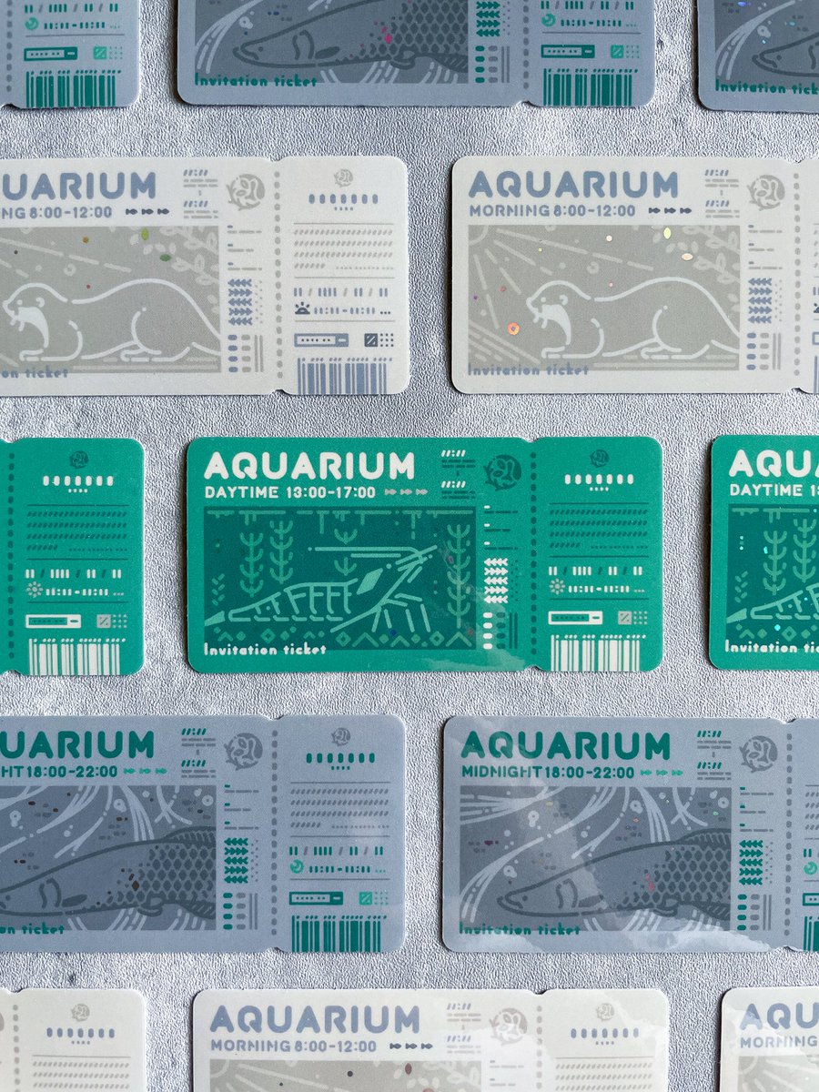 好評頂いてる水族館チケット風ステッカーも再販します
新作の淡水ver.を加えて全6種🌿🐠
ぜひ現地でお手に取って頂けると嬉しいです！
#デザフェス62