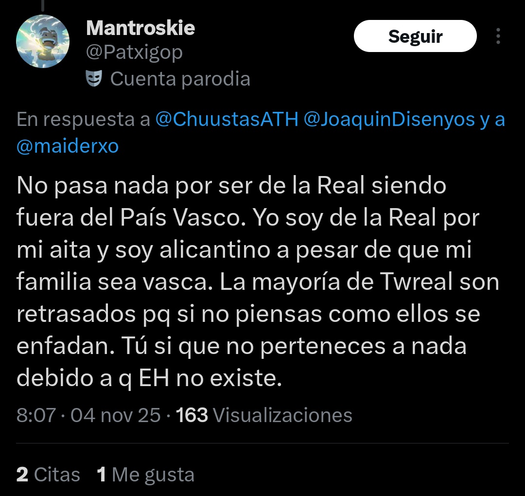 No puedes ser de la real y decir esa ultima frase no puedes... 
Reala ezin da ulertu euskal identitateik gabe ezin da