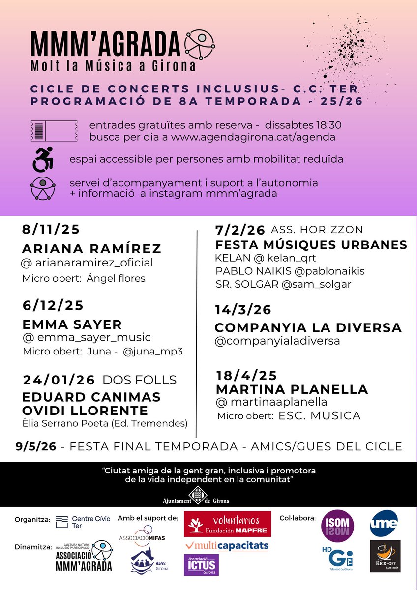 🎤El cicle “Mmm’agrada molt la música Girona” inaugura la vuitena edició amb un concert de la cantant Ariana Ramírez

🗓️L’actuació tindrà lloc aquest dissabte, dia 8 de novembre, a les 18.30 h, al Centre Cívic Ter i per assistir-hi cal fer una reserva prèvia

👥Com a novetat, i