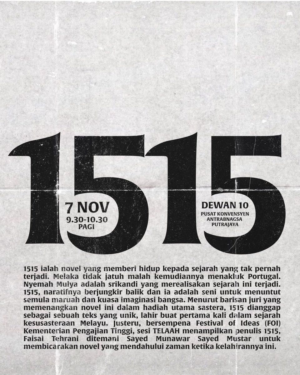 TELAAH, Faisal Tehrani dan 1515.

Bersempena Festival of Ideas (FOI) Kementerian Pengajian Tinggi, Siri TELAAH menampilkan <a href="/MohdFaizalMusa1/">Faisal Tehrani</a> dan Sayed Munawar Sayed Mustar untuk membicarakan sebuah novel yang tidak asing dalam dunia kesusasteraan iaitu 1515. 

Jumpa di sana nanti!