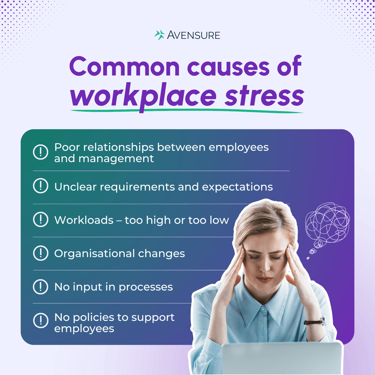 UK employees lose 21.1 days a year to stress, depression or anxiety. Employers must carry out stress risk assessments &amp; protect staff wellbeing by:

• Making adjustments
• Encouraging openness
• Training managers to spot stress
• Promoting work-life balance
• Offering an EAP