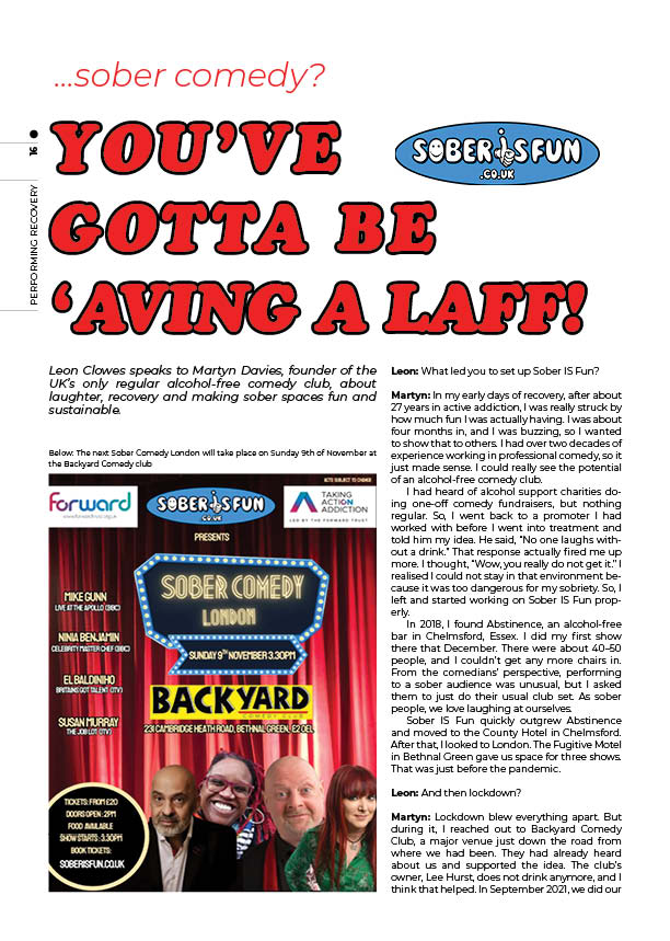 PerfRecovery's tweet image. This Sunday is the brilliant @fun_sober at Backyard Comedy Club in Bethnal Green, East London. 

designmynight.com/london/bars/be…

Raising funds for @ForwardTrust, the UK&apos;s sober comedy club&apos;s founder Martyn Davies talks to @ClowesLeon  in our latest magazine:

recovery-arts.org/pr-magazine/62…