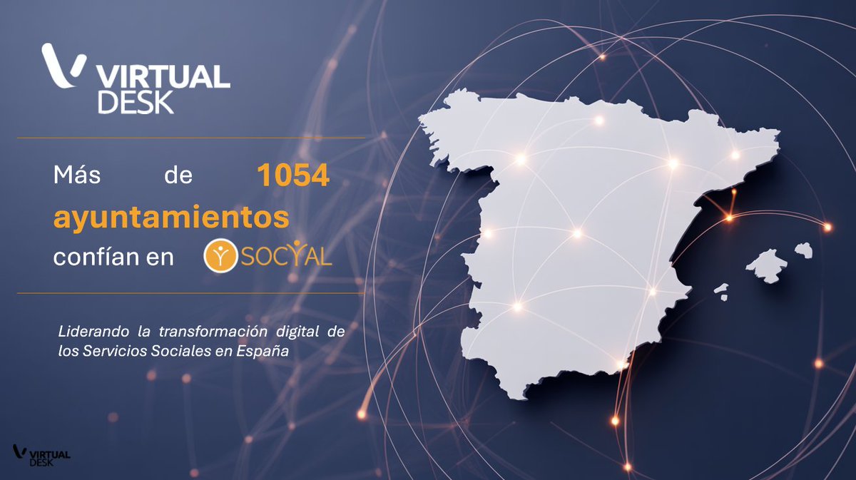 🌐 Más de 1.054 ayuntamientos ya confían en SOCYAL, la plataforma de Virtual Desk que impulsa la digitalización de los servicios sociales en España.
Agilizamos gestiones, reducimos costes y mejoramos la atención a las personas. 💙
#SOCYAL #VirtualDesk #InnovacionPublica