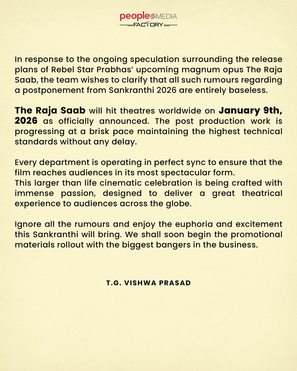 An Official Note from Team #TheRajaSaab