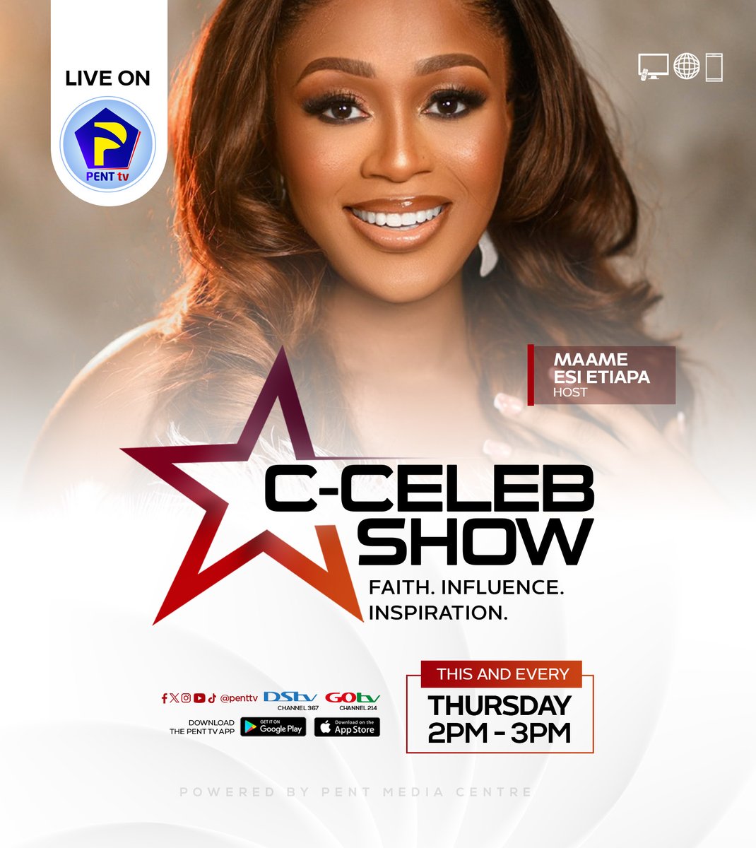 The premiere episode of The C-Celeb Show is here! 📷

📷 This Thursday, 6th November 2025
📷 2:00 PM sharp
📷 Live on Pent TV 
Stay tuned and be inspired. It’s more than a show — it’s a movement of faith and influence! 📷

#ccelebshow| #mtc #reachingcelebritieswiththeloveofchrist