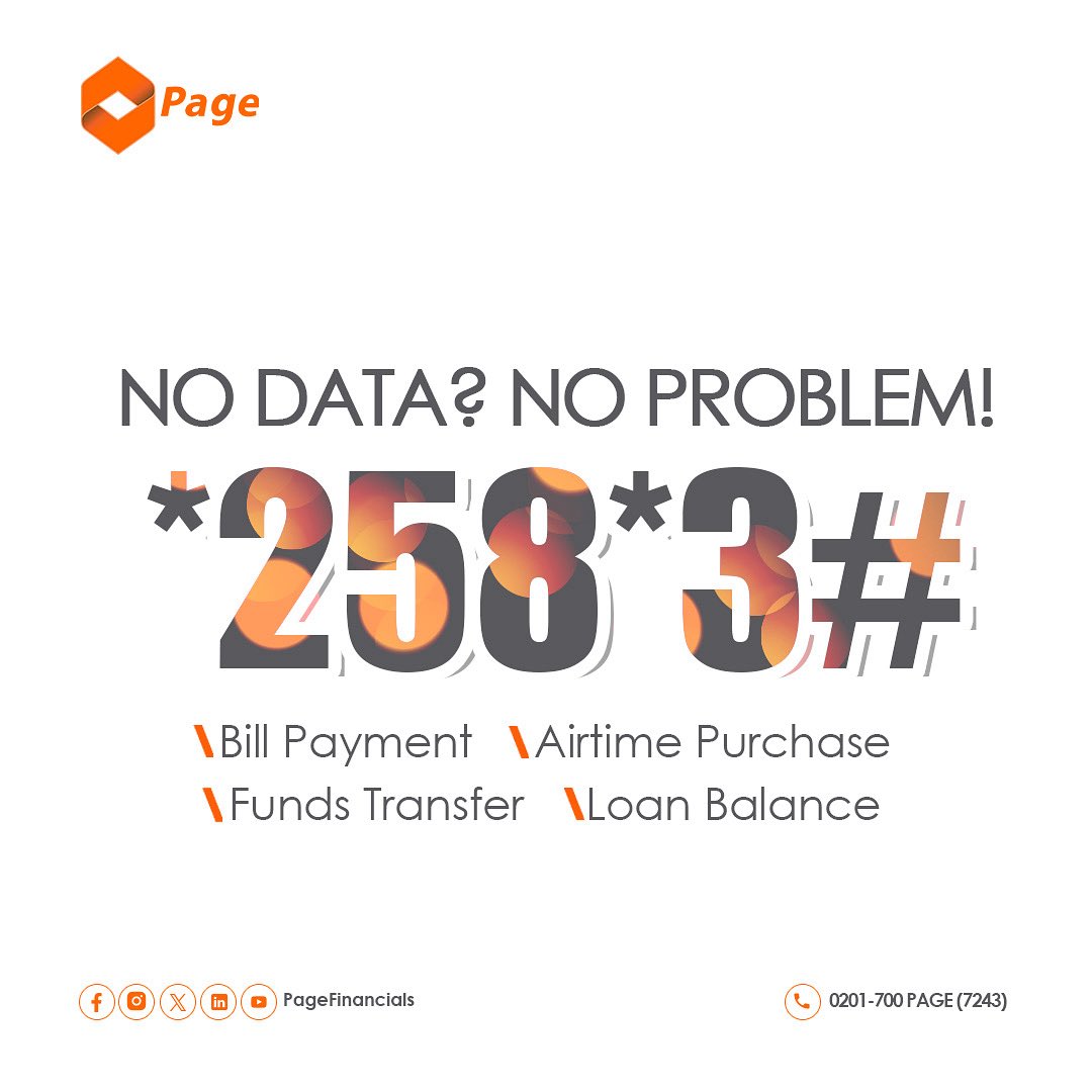 pagefinancials's tweet image. Make seamless transactions anytime. Just dial *258*3# and stay connected to your finances without worrying about internet access.
Simplicity at your fingertips! 
#easytransaction #pagefinancials #ussdcode