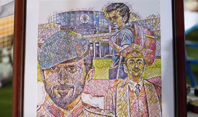 Dwaalkhalifa's tweet photo. It was a honour to present this artwork on behalf of the IKNS Alumni Committee to H. H Shaikh Nasser bin Hamad Al-Khalifa #Classof2005 lovely to see all my former classmates, teachers, and school family 🐺 https://t.co/GXtOmZqD5D
