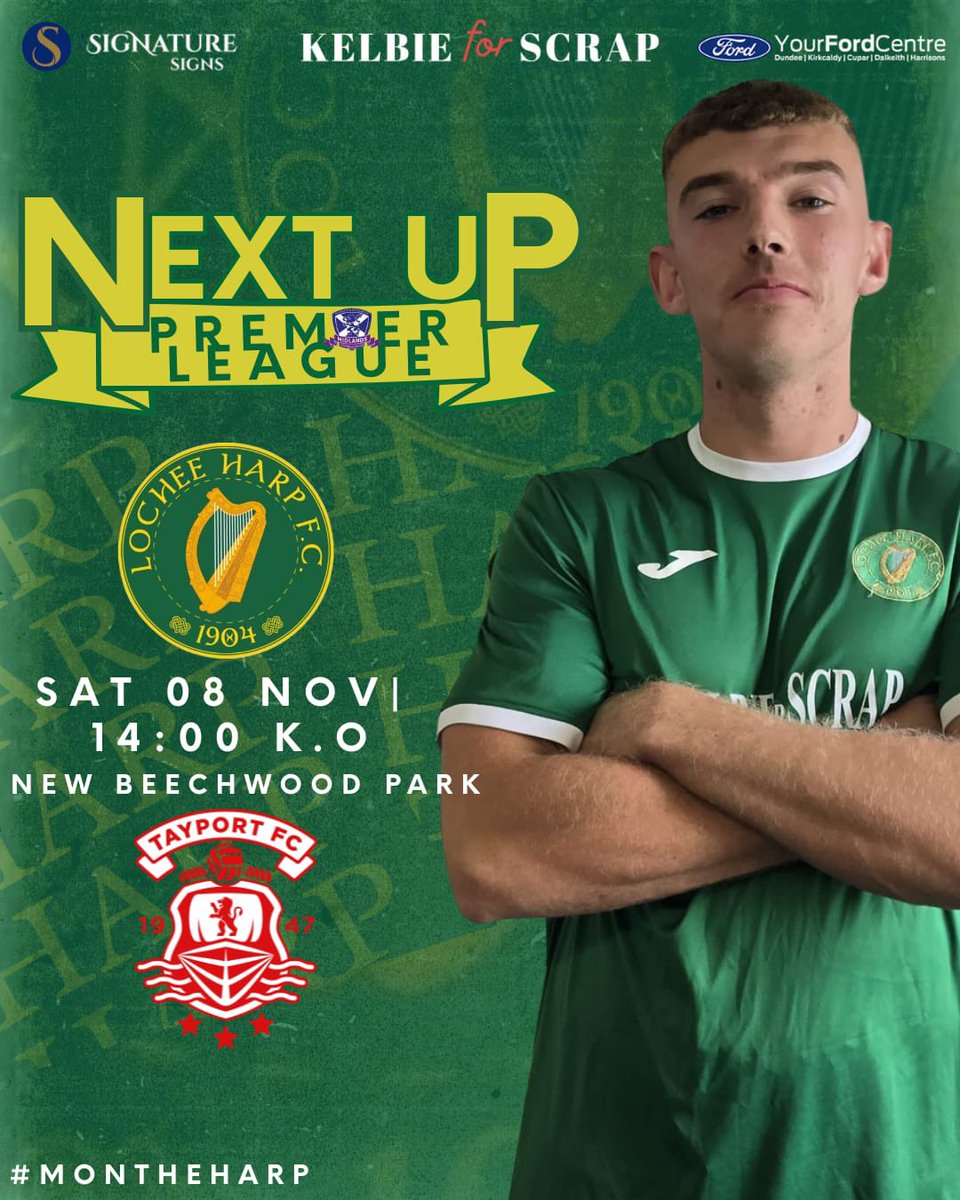 🟢🟢🟢 Midlands Football 🟢🟢🟢

Next up, we play Tayport for the second time in 10 days in a Midlands league football fixture. 

📌 New Beechwood 
⏰ 14:00pm Kick off 

#TheHarp