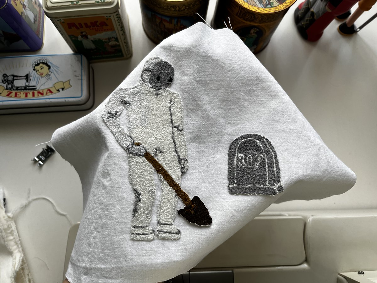 Gm from the NEO home robot and its buried human. 

While creating this piece, many threads got stuck and torn in the sewing machine. Beneath its serene appearance lies a chaos.

Available on <a href="/mallowdotart/">mallow</a> for 0.77 sol (physical included)