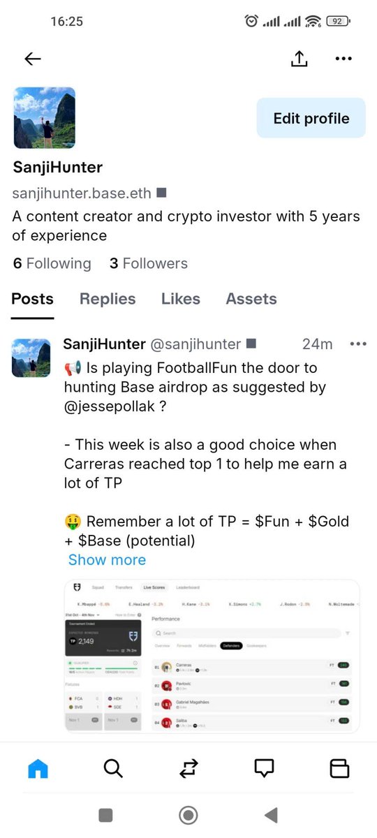 🎊 Today, thanks to participating in the event on FootballFun, I had the opportunity to become an early user of the Base app. This is really a great joy to have the opportunity to connect with new users, experience a new application, especially with the ability to make attractive