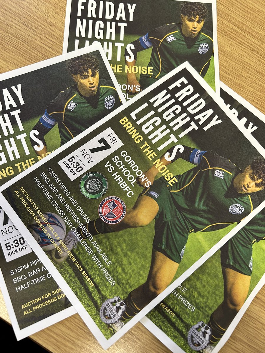 FootballGordon's tweet image. ⚽️ FRIDAY NIGHT LIGHTS ⚽️

The biggest game of the term is here — Gordon’s School vs Hampton &amp;amp; Richmond Borough! 🔥

📅 Friday 7th November
⏰ Kick-off: 5:30PM
📍 Gordon’s School

Bring your energy, your mates, and your voice — it’s time to BRING THE NOISE!