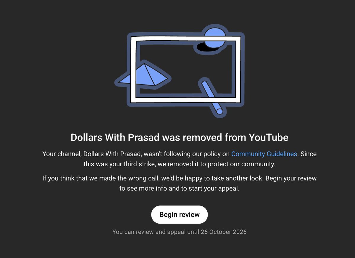 p3prasad's tweet photo. Hey @YouTube @YouTubeIndia @YouTubeCreators @nealmohan My channel has been removed AGAIN with the same false claim of promoting a “get rich quick” scheme.

• I NEVER promise guaranteed returns
• I NEVER promote scams or shortcuts
• My content is built on slow growth, risk management, discipline and proper trading education

This is the second time YouTube has taken down a legitimate educational channel without a real review.
Creators invest YEARS building a community and twice now, my work has been wiped out due to what looks like an AI moderation error.

This isn’t just disappointing it’s unfair, unprofessional, and damaging to a creator who follows the rules.
I’m requesting a proper human review, not another automated response.