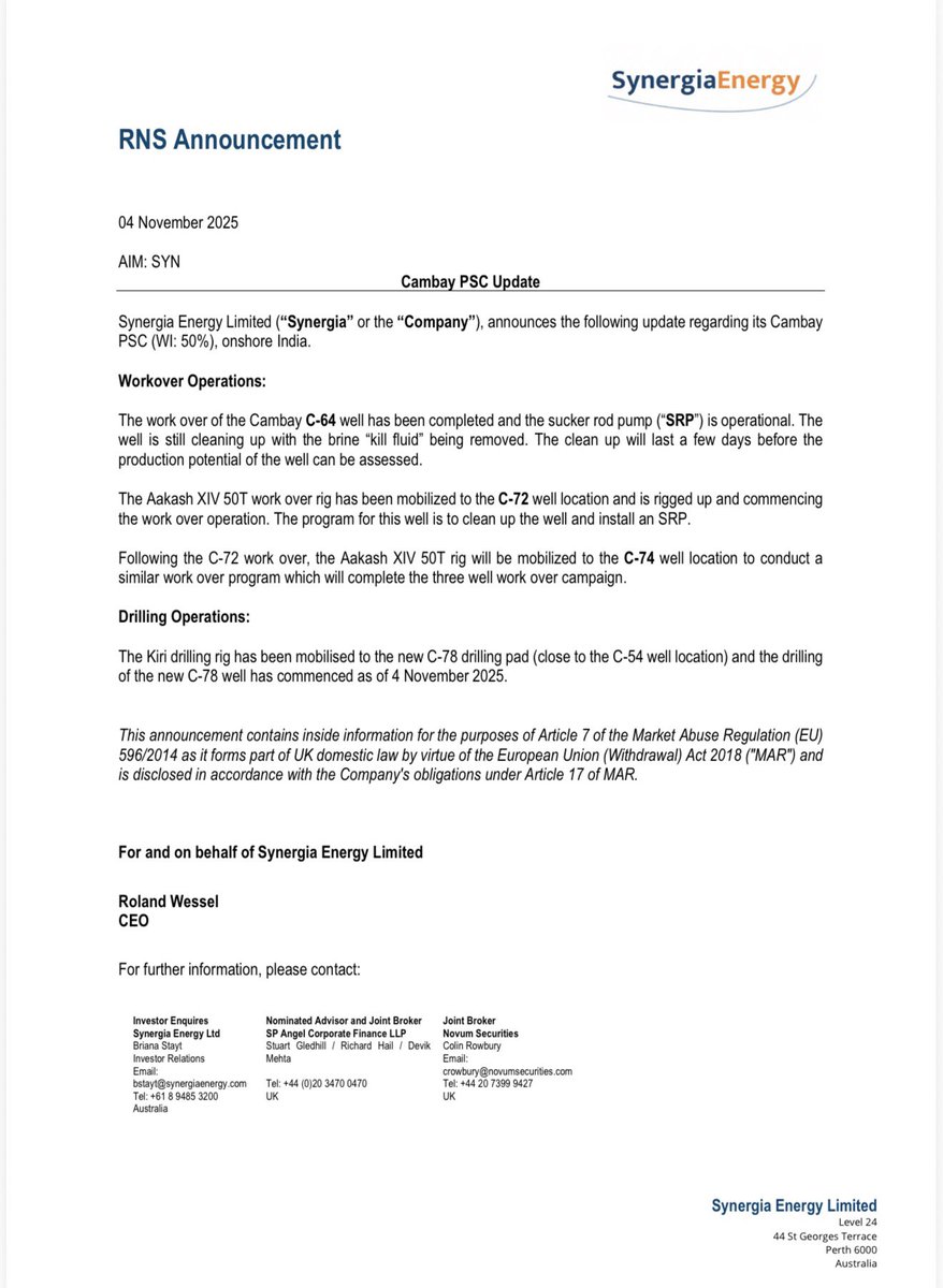#SYN Cambay PSC Update