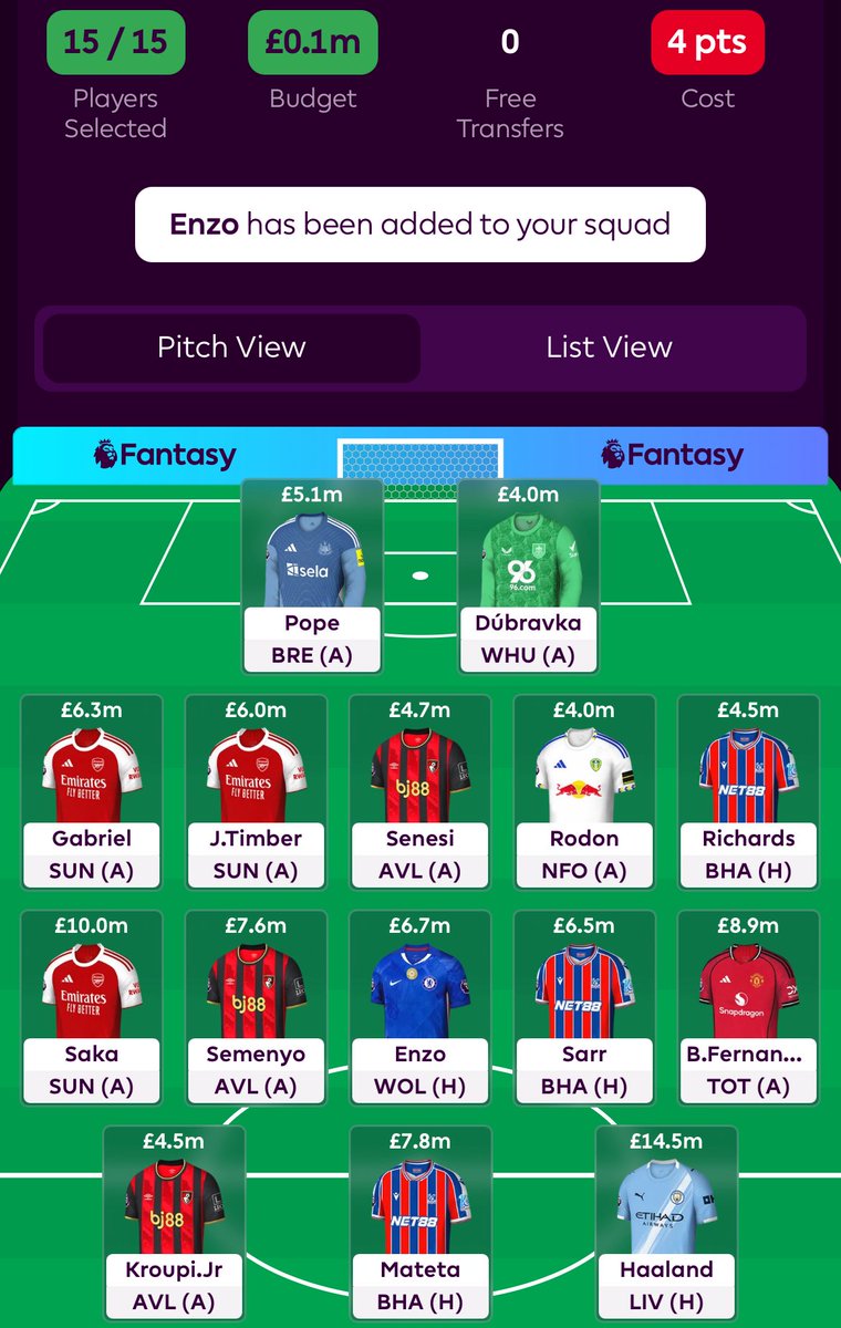 Fantasy_Chunin's tweet image. Current transfer plans:  📝

🔄 Caicedo &amp;amp; Burn ➡️ Enzo &amp;amp; Richards (-4)

I’m reluctant to take another hit but I really like the look of the team with two 6.5m mid spots. 🔥

Lots of midweek football, so let’s see what happens 👀

#FPL
#GW11