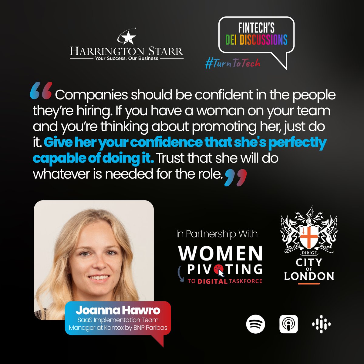 HarringtonStarr's tweet image. In the latest episode of the #TurntoTech series in FinTech's DEI Discussions, Nadia speaks with Joanna Hawro, SaaS Implementation Team Manager at @kantox by @BNPParibas .

harringtonstarr.com/resources/podc…

#TurntoTech #HarringtonStarr #FinTechsDEIDiscussions #Kantox #BNPParibas