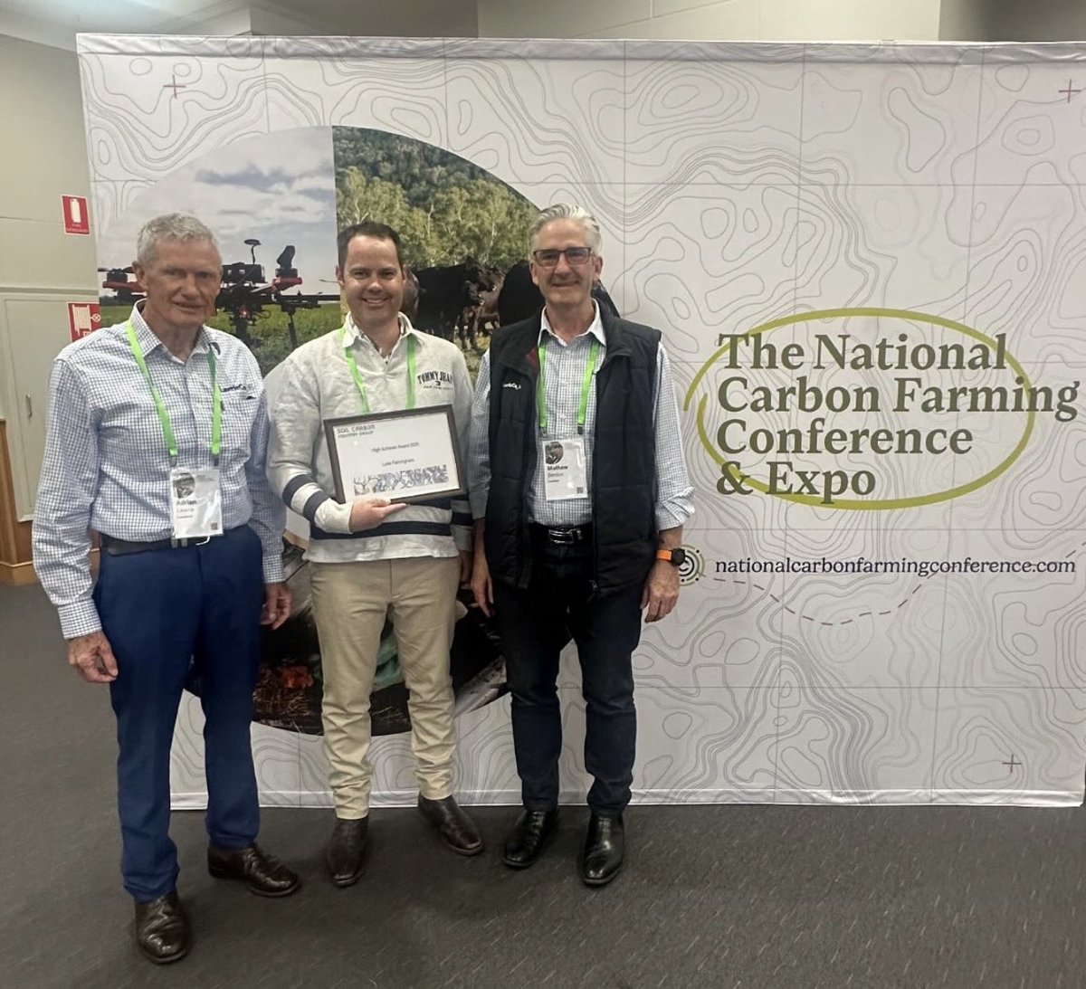 Thanks to the National Carbon Farming Conference &amp; Expo for a well put together day and your hospitality
Great to be named the inaugural high achiever award from the Soil Industry Carbon Group
Enjoy the rest of the conference!
Teamwork makes the dream work <a href="/Lawrie_Co/">LawrieCo</a> <a href="/agriprove/">AgriProve</a>