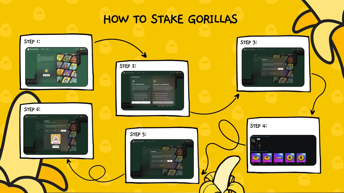 gSomnia! Gorilla staking is here.

Your gorillas have been lounging around long enough. It's time to send your lazy gorilla to the gym.

Follow the instructions below to stake your NFT:

・Navigate to the staking section on our official website: app.somegorillas.com/stake

・Select