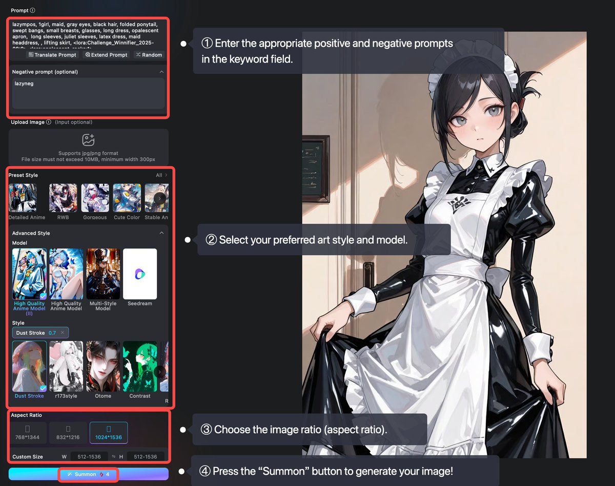 Model: High Quality Anime Model （II）         
Style: Custom—Dust Stroke 0.7
Image Ratio: 1024x1536 
Prompt: See comment section
#rubii #rubiiai #Alart #Alchat #prompt #AIgirl #AnimeArt #anime_girls #maidcosplay #maid #cutegirl