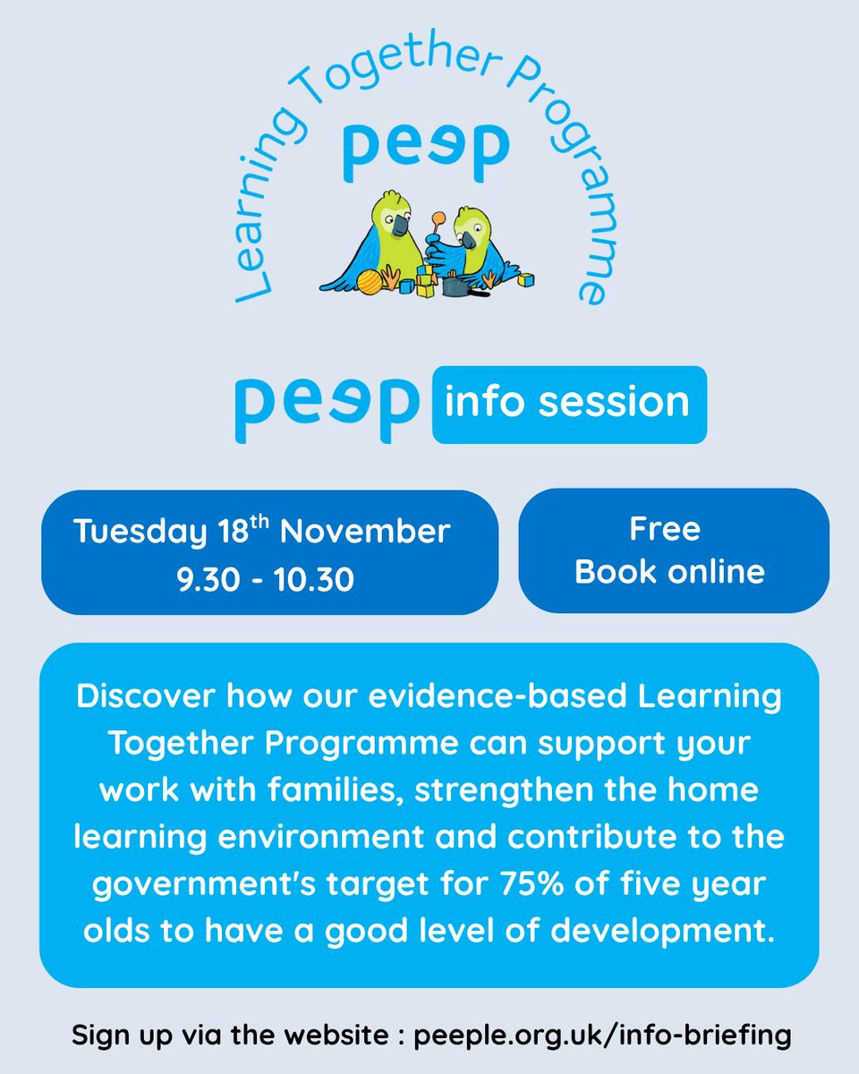 Interested in finding out more about our Peep Learning Together programme?

Sign up for one of our Information Sessions, watch the short video below, or arrange a chat with one of our Development Managers to learn more.

🧑🏼‍💻peeple.org.uk/info-briefing
🎥youtu.be/1awWsRzDgic

#LTP