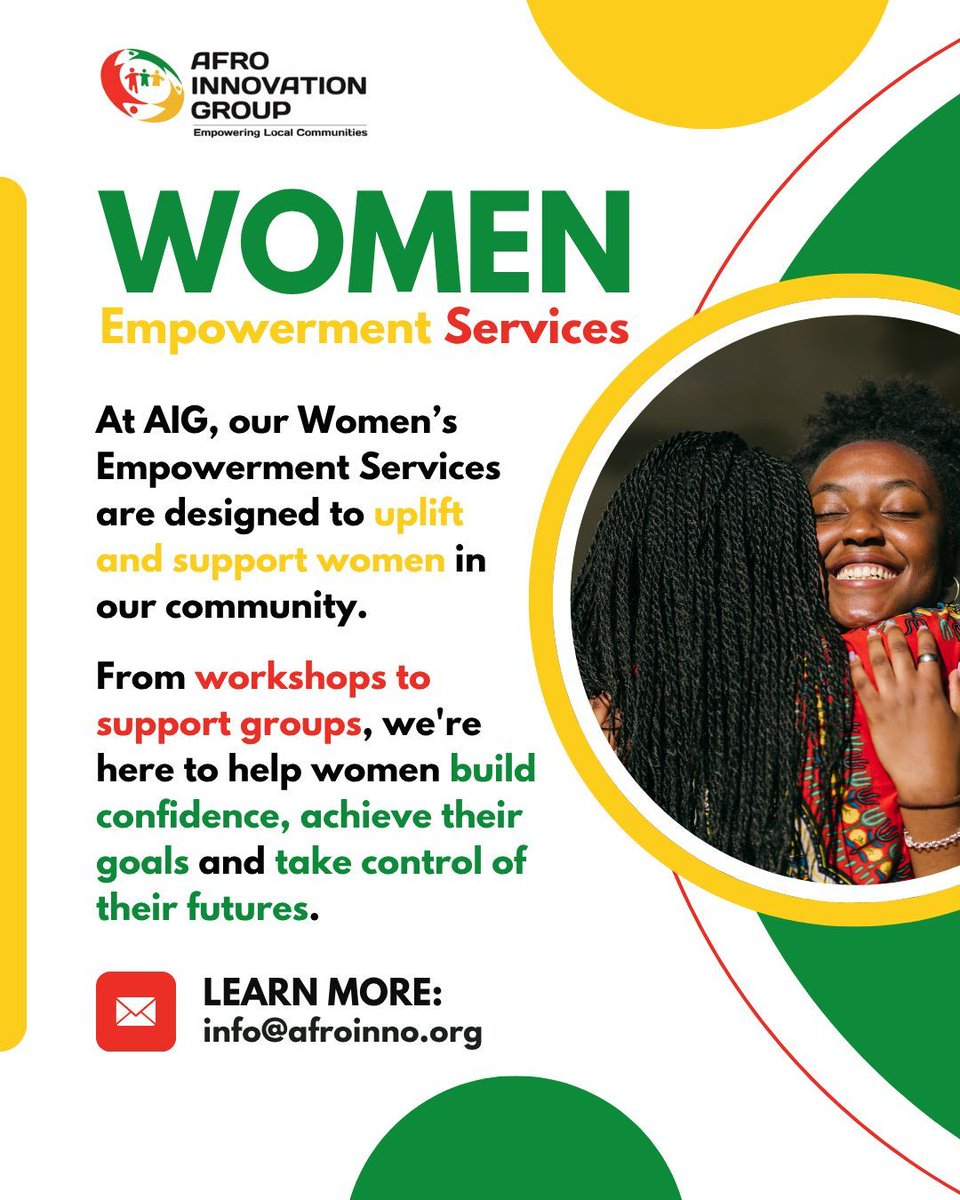 We believe that when women are supported, communities thrive 💛

Our Women’s Empowerment Services help women rebuild confidence, develop new skills and take steps toward independence.

Empowerment means belonging, choice and strength.

info@afroinno.org | afroinno.org