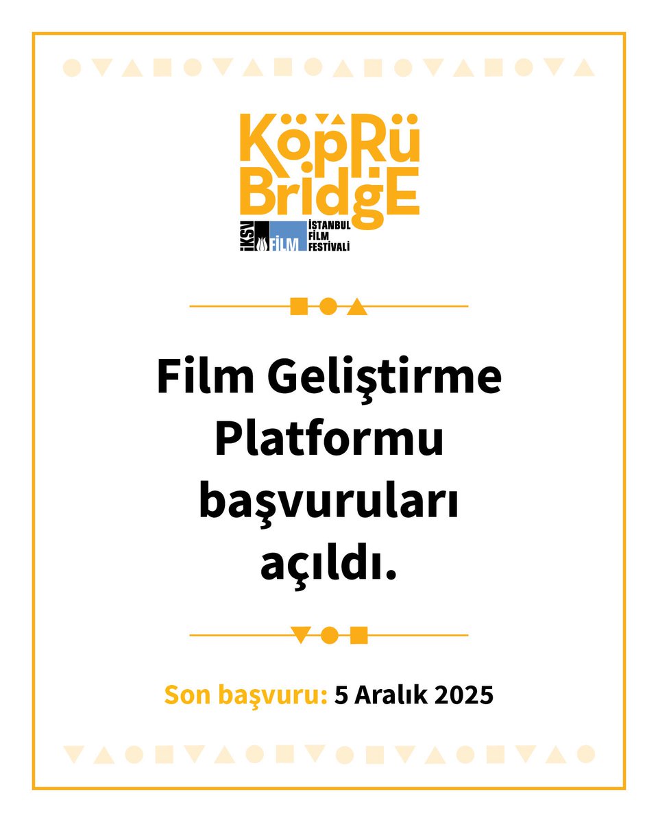 21. #KöprüdeBuluşmalar Film Geliştirme Platformu için başvurular açıldı. Son başvuru tarihi 5 Aralık 2025!

film.iksv.org/tr/haberler/21…
