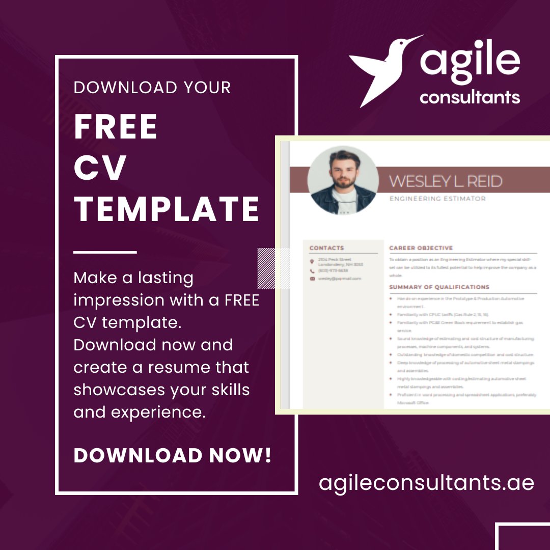 AgileUAE's tweet image. Download our free CV template and create a professional resume that stands out to employers. Start your application with confidence.

Download here: agileconsultants.ae/download-our-f…

#JobSearch #CVWriting #ResumeTips #CareerAdvice #AgileConsultants