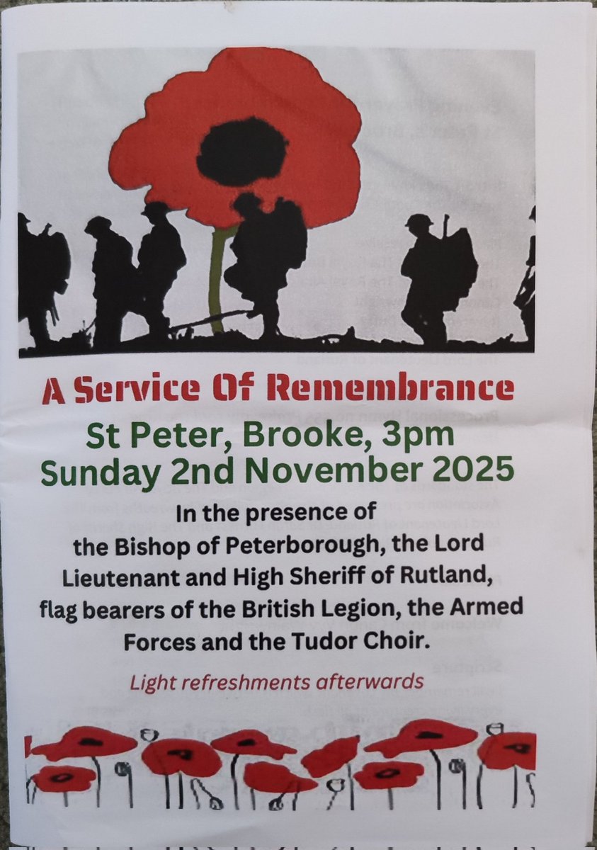 On Sunday the 2nd November in the presence of the Bishop of Peterborough, the Lord Lieutenant &amp; High Sheriff of Rutland a service of remembrance took place at St Peters church, Brooke.