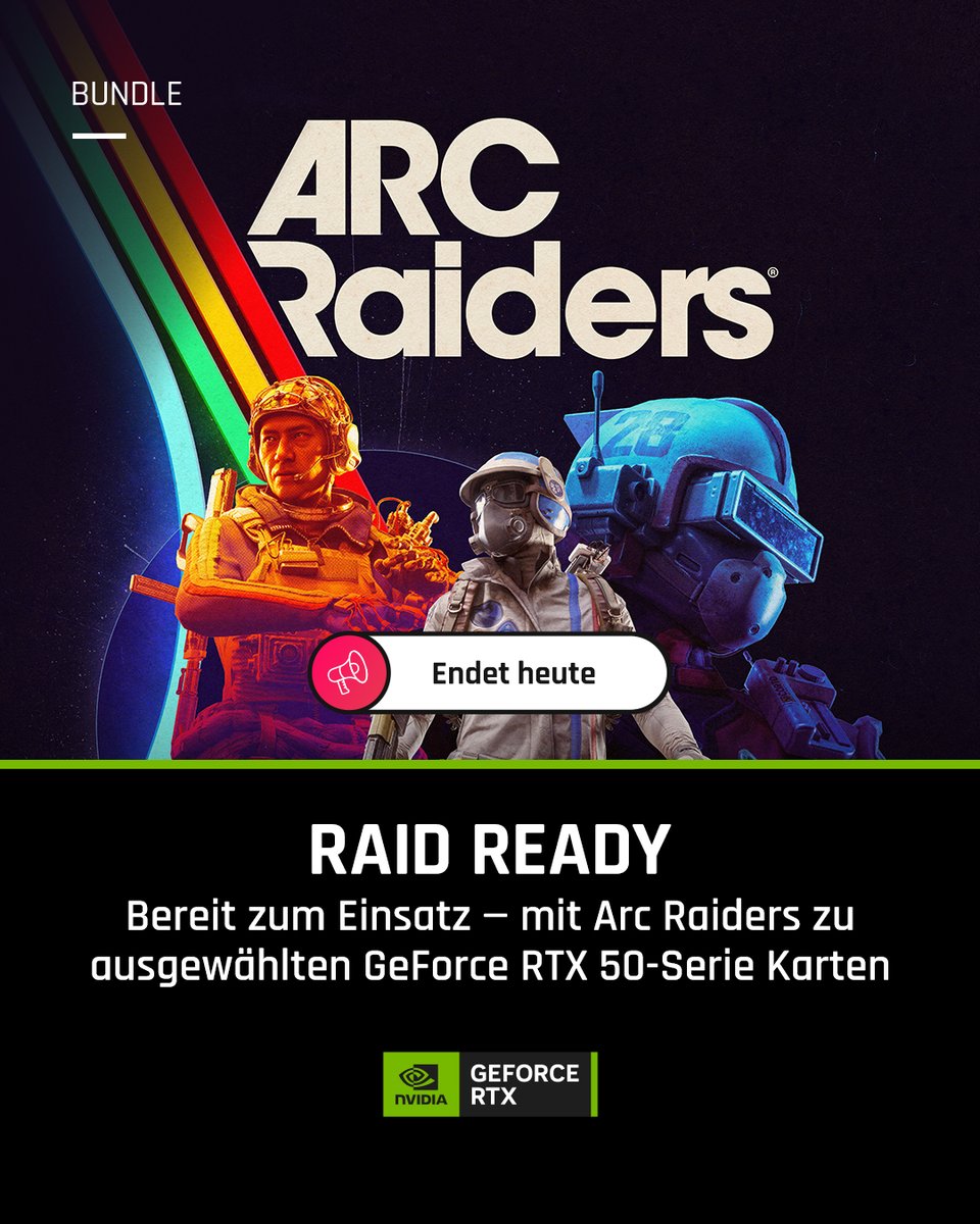 Der beste Deal der Jahres? 😍

Neben bis zu 17 % Rabatt bei unseren #BlackDeals kannst Du Dir nur noch heute zu allen Konfigurationen mit #RTX5070 oder besser den Extraction-Shooter #ARCRaiders als Bundle dazu holen!🔗

👉🏼 go.bestware.com/arc-raiders-la…

#Bundle #NVIDIA #RTX #Deal #BFCM