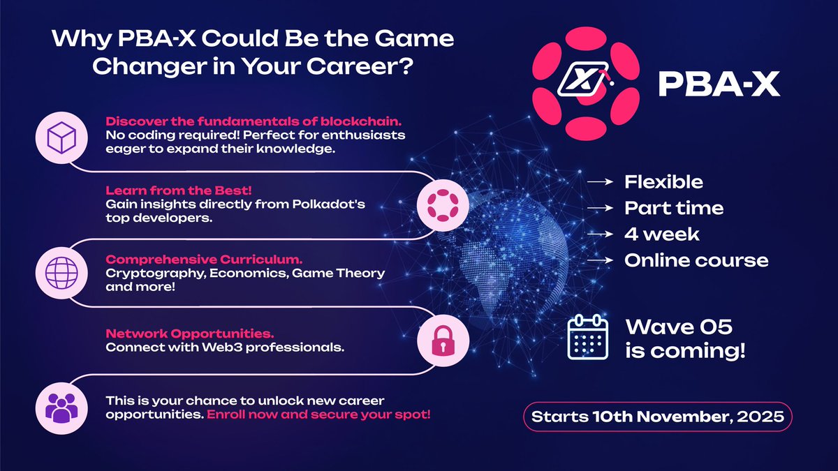 Polkadot India x PBA Giveaway 🥳

We’ve partnered with <a href="/AcademyPolkadot/">Polkadot Blockchain Academy</a> to give our community 50 codes for 50% OFF PBA-X Wave 05!

💰 Pay just $50 instead of $100
📅 Starts Nov 10 | 4-week course
🎯 No coding needed, learn from real builders

TO WIN:
🔁 Repost this
🏷️ Tag 2