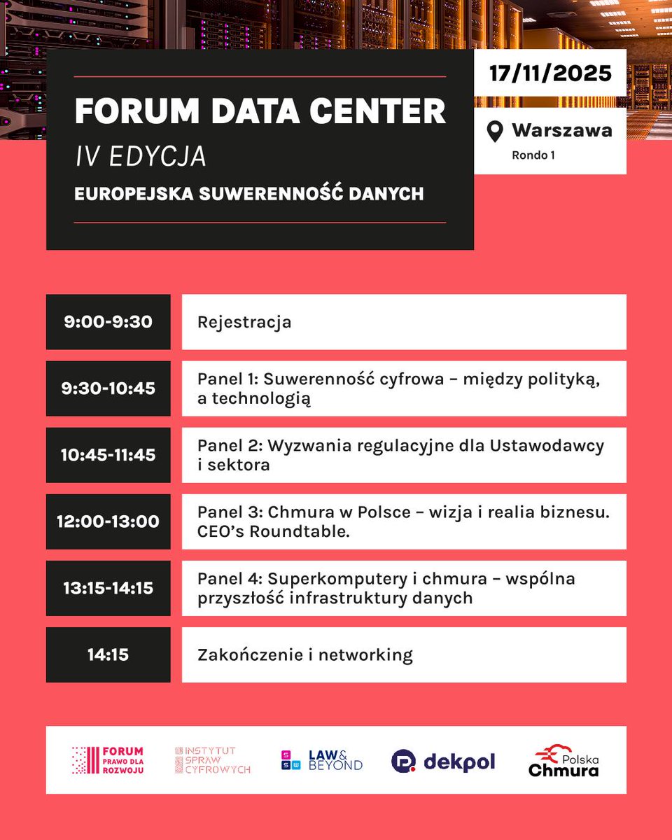 📢 Znamy już pełną agendę IV edycji Forum Data Center!
📅 17 listopada 2025 r.
📍 Warszawa, Rondo 1 (28. piętro)

Rejestracja: forumdatacenter.com
